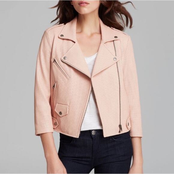 Rebecca Minkoff Wes Perforated Leather Moto Jacket Blush Pink Size Medium - Picture 1 of 8